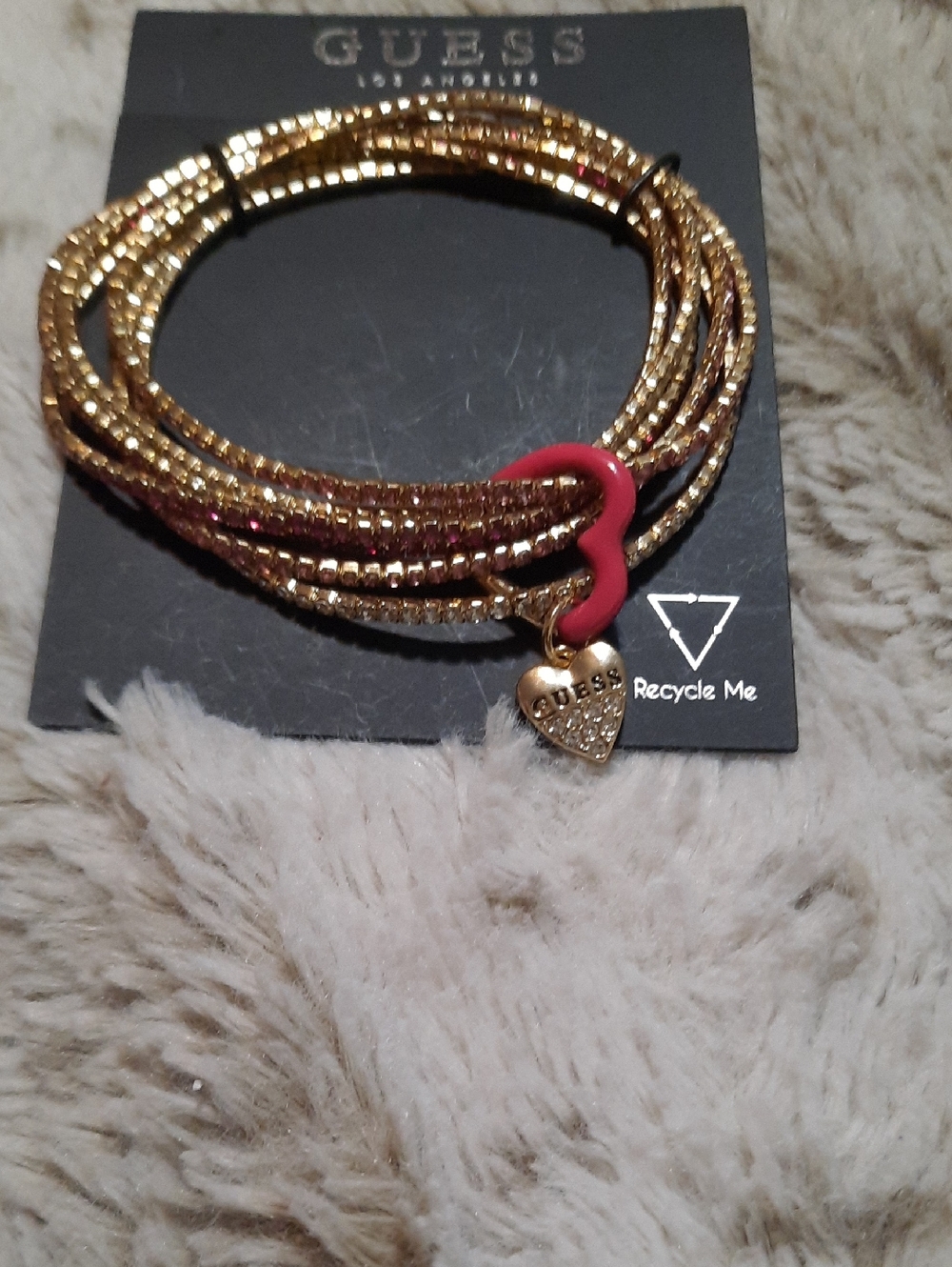NWT AUTHENTIC GENUINE GUESS GOLD N PINK SASSY LOT BRACELETS Removable Heart 💖